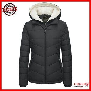 Women's Quilted Puffer Jacket Hooded Fleece Warm Winter Coat